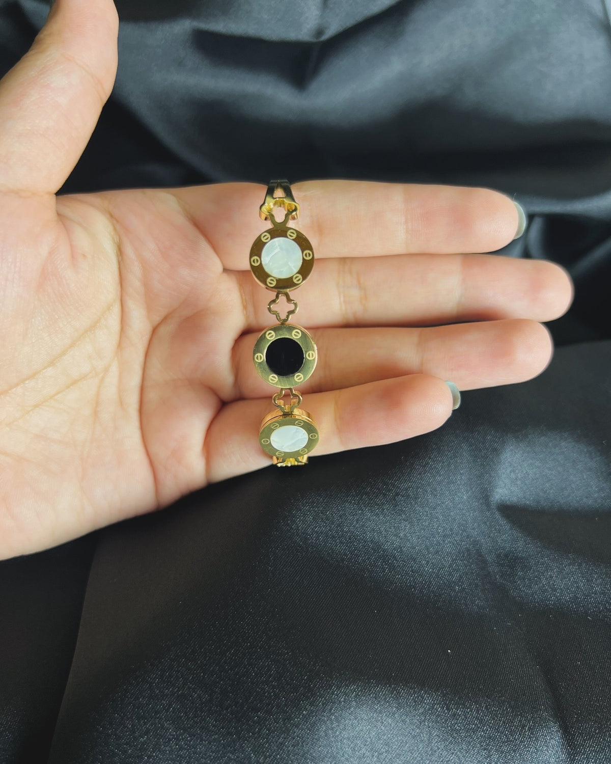 Gold-Tone Black Onyx Clover Link Bracelet