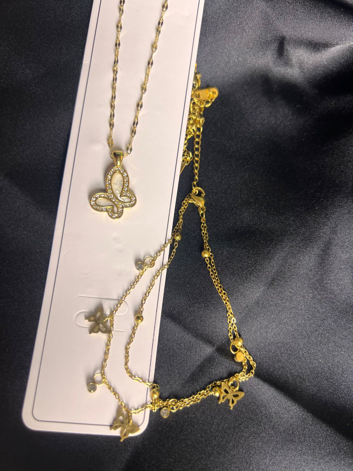 Butterfly Pendant and Double Chain Bracelet