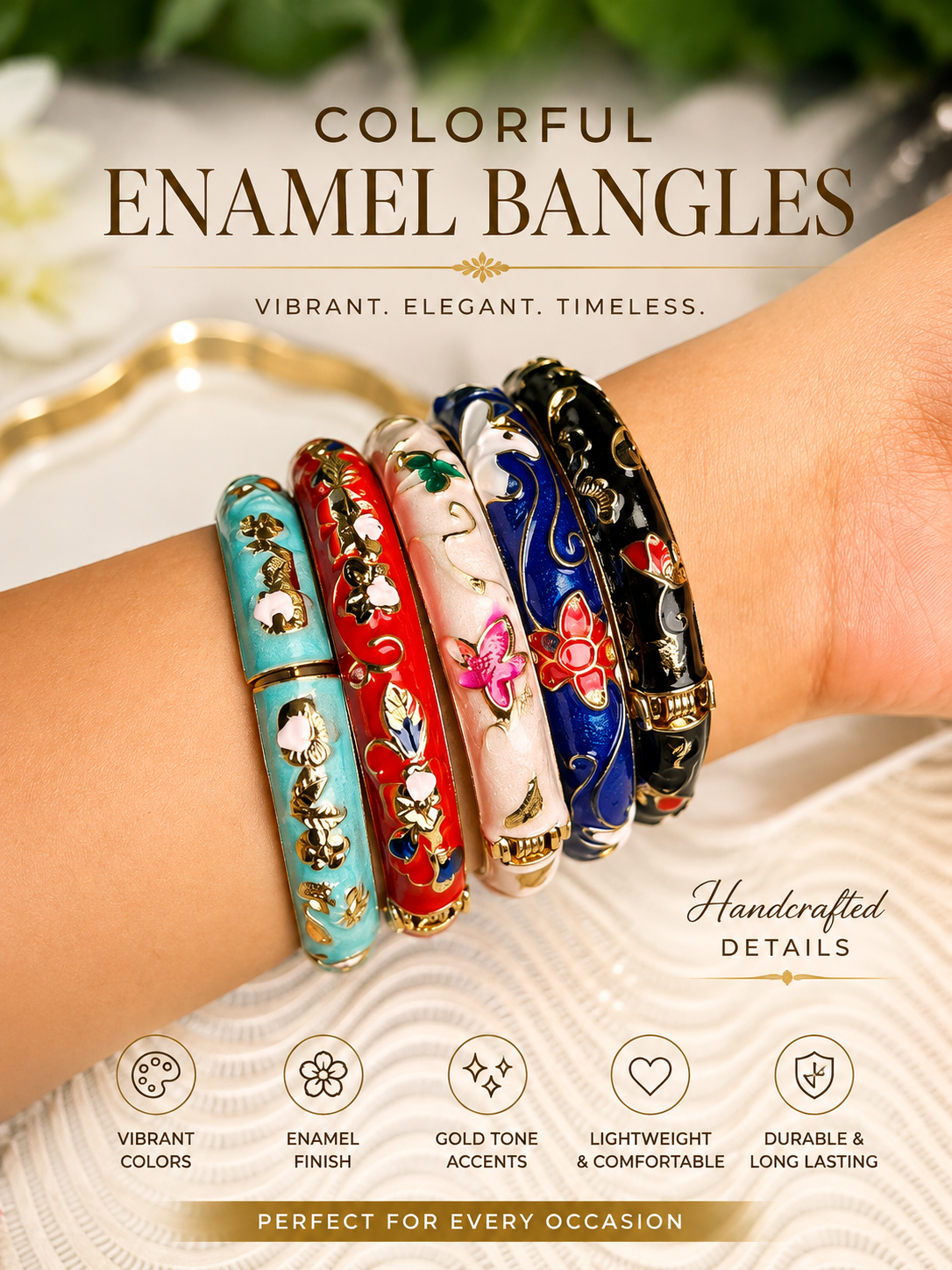 Colorful Enamel Bangles – Vibrant Multicolor Statement Set (5 piece)