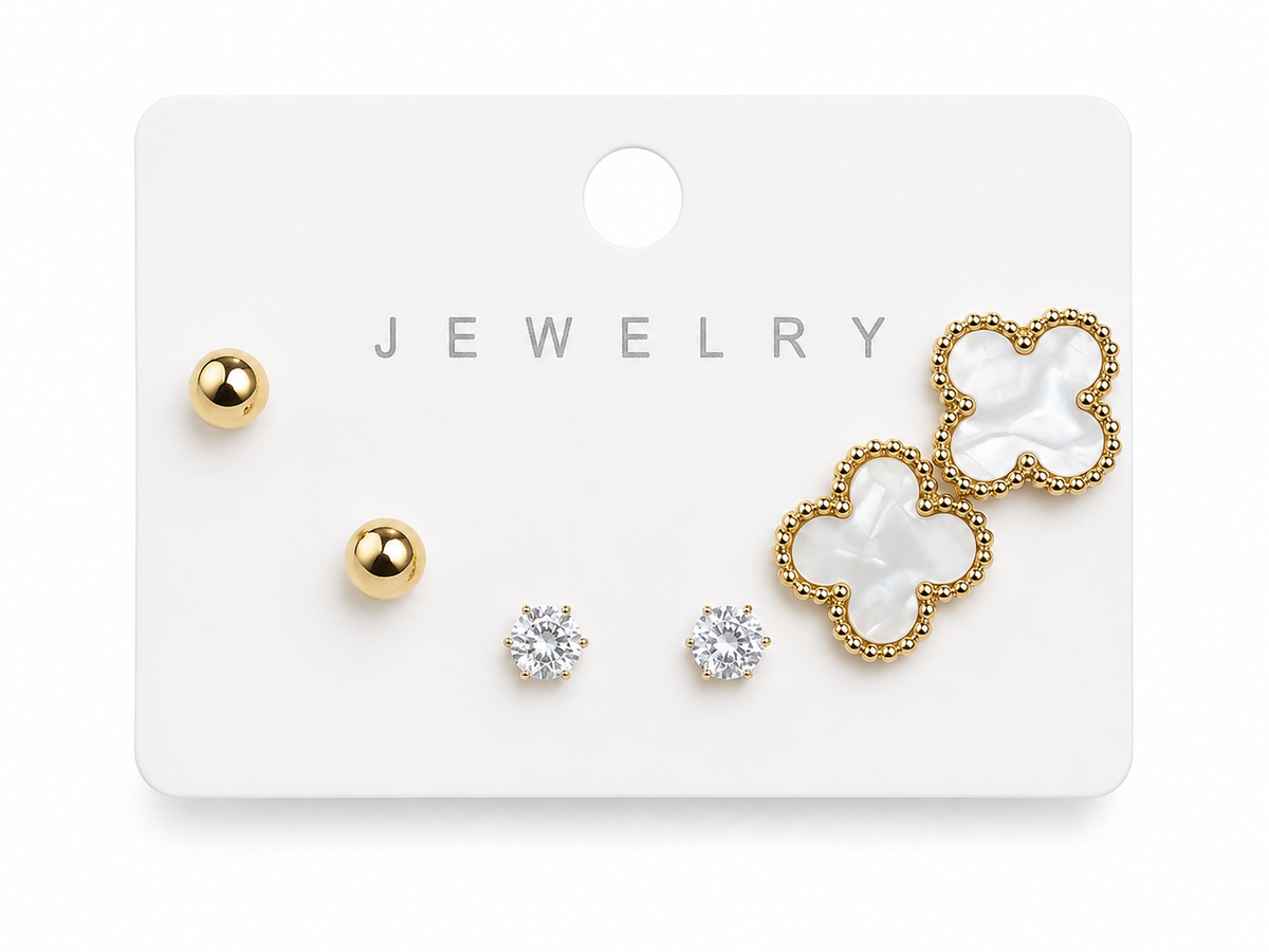 Gold-Tone Three-Pair Stud Earring Set