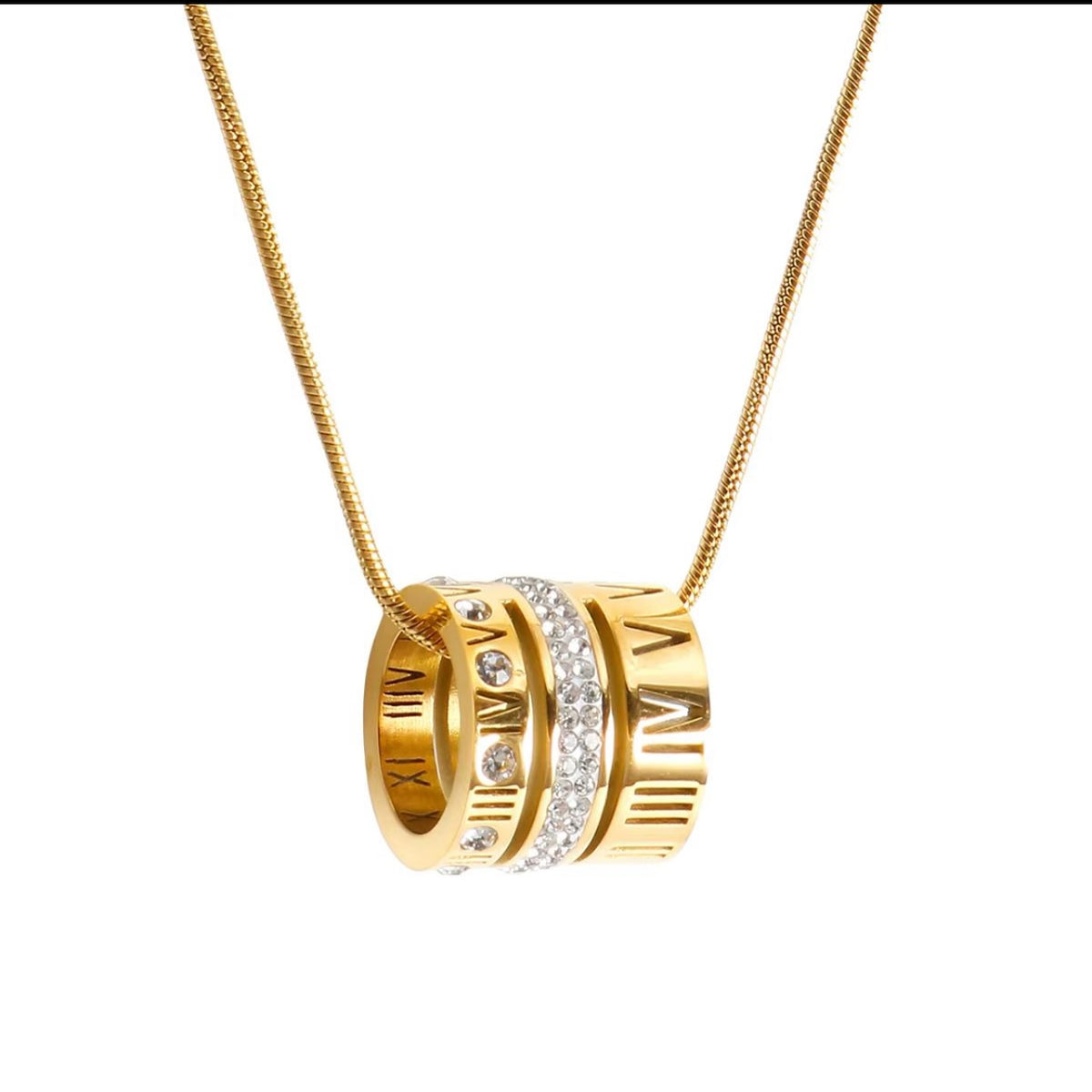 Luxury Roman Numeral Crystal Pendant Necklace – Gold Plated