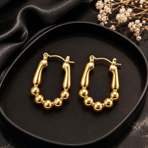 Gold Beaded Hoop Earring