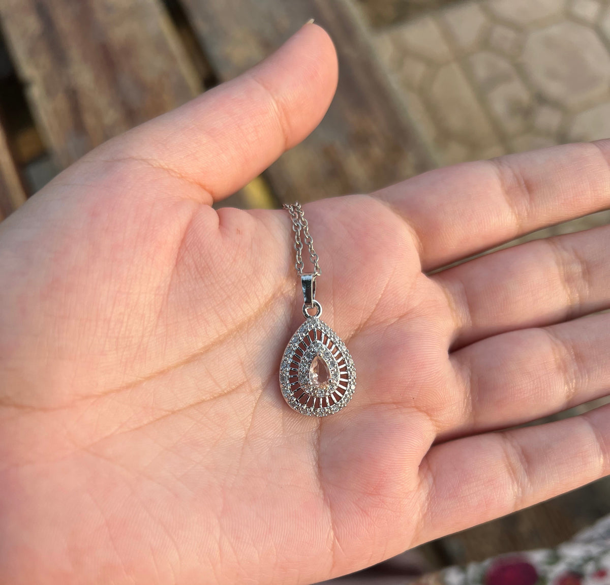 Sparkling Teardrop Pendant Necklace