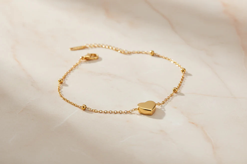 Gold Heart Beaded Chain Bracelet