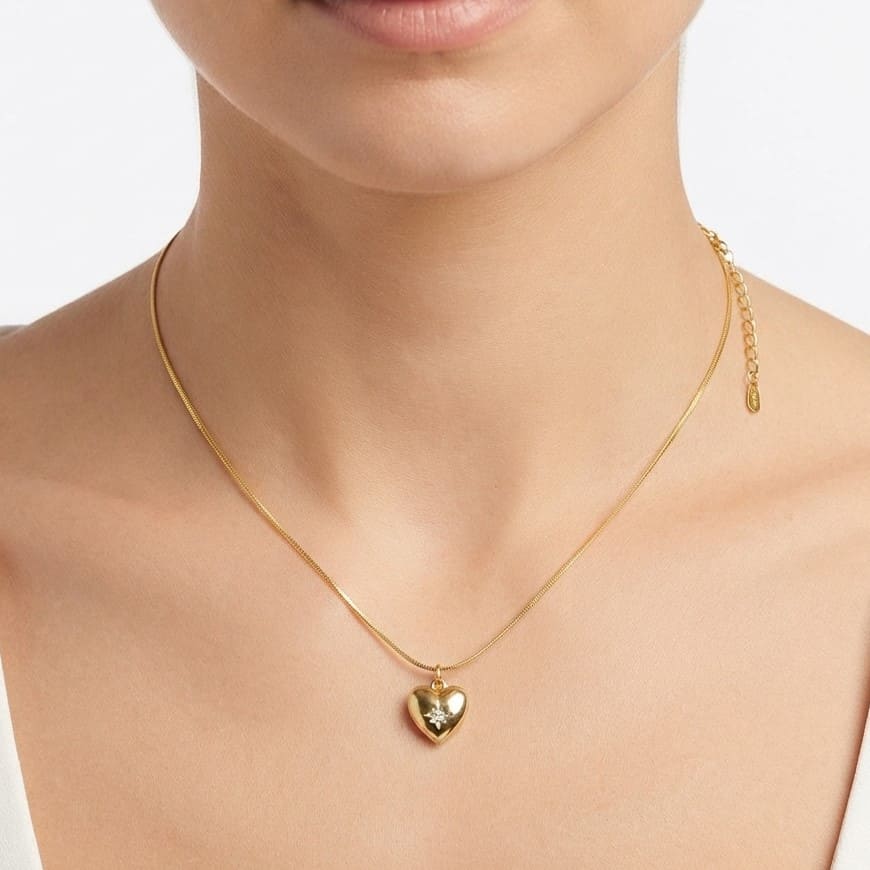 Heart Necklace with Sparkle Stone