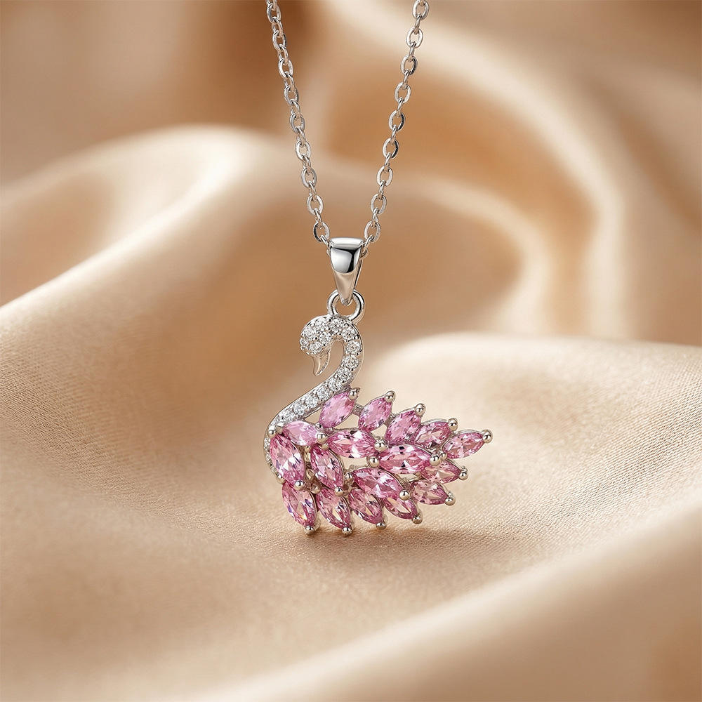 Pink & Silver Swan Sparkle Pendant