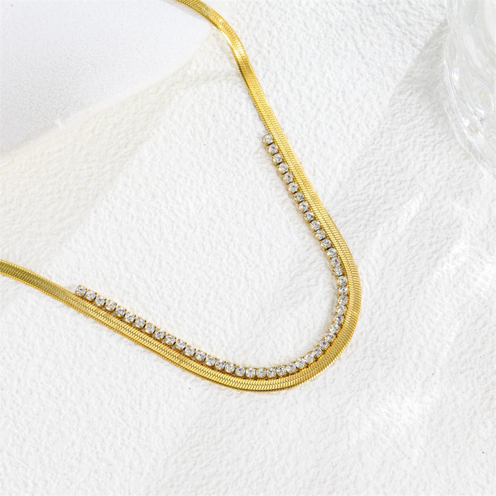 Stainless Steel Snake Chain with Rhinestones Choker Necklaces
