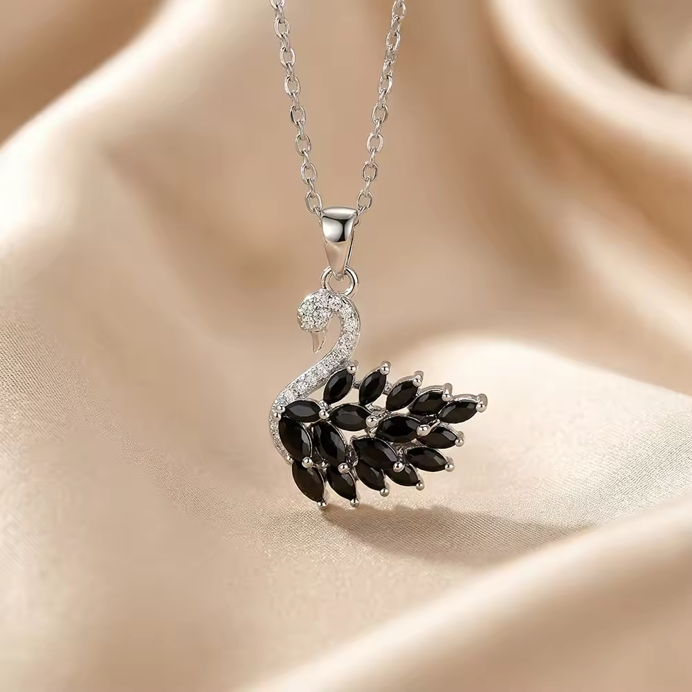 Black & Silver Swan Sparkle Pendant