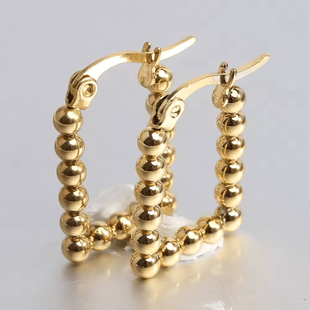 Gold Beaded Square Hoop Earrings
