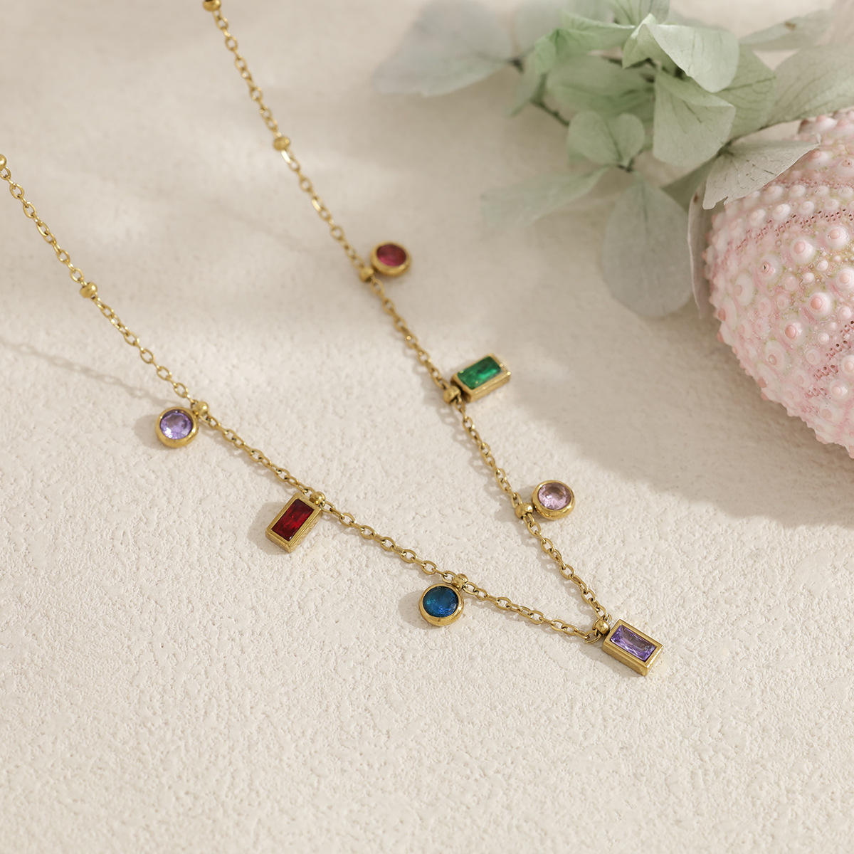 Luxury Colorful Zircon Stainless Steel Necklace