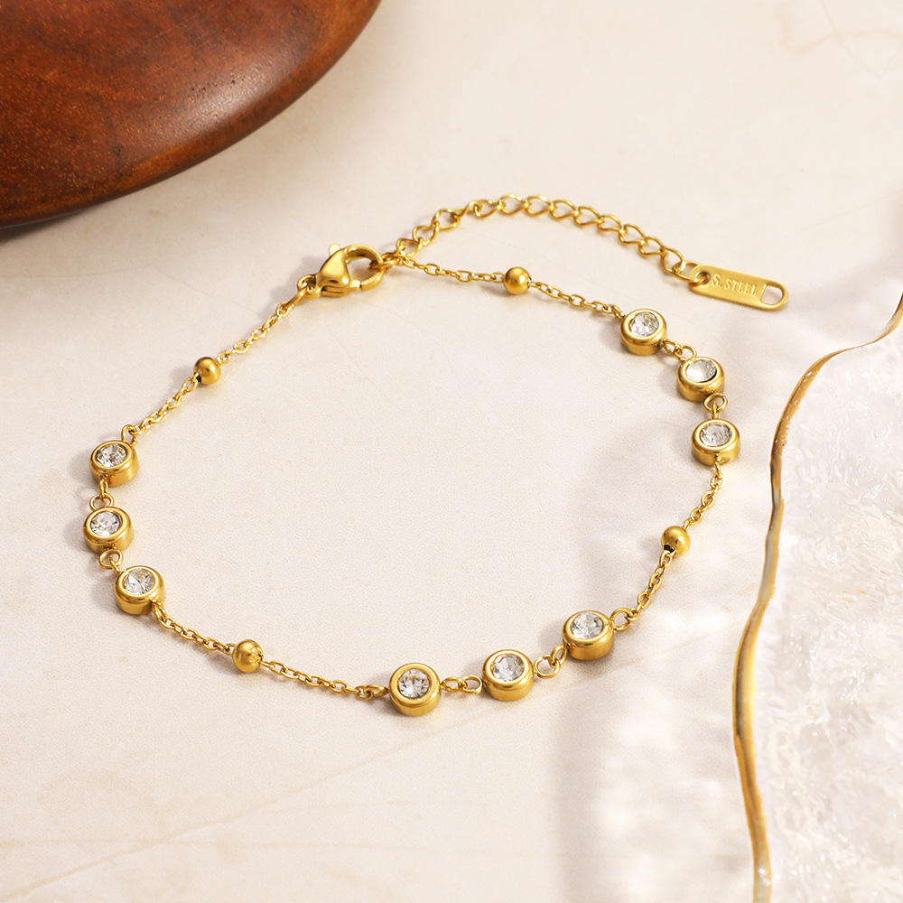 Elegant Inlaid Zircon Bracelet 18K Gold Plated Stainless Steel