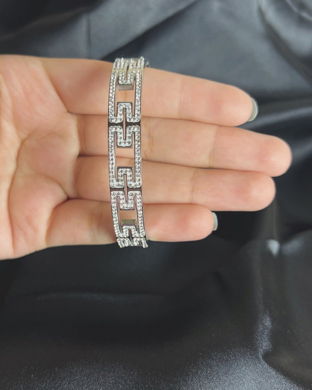 Classic Silver Link Bracelet – Greek Key Edition
