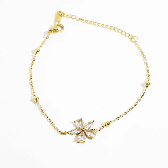 Gold-Tone Zircon Flower Bracelet