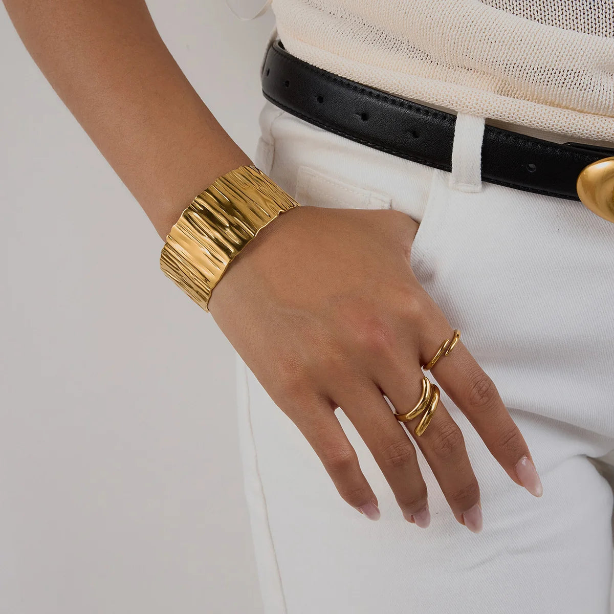 Bold Gold-Tone Wide Cuff Bracelet