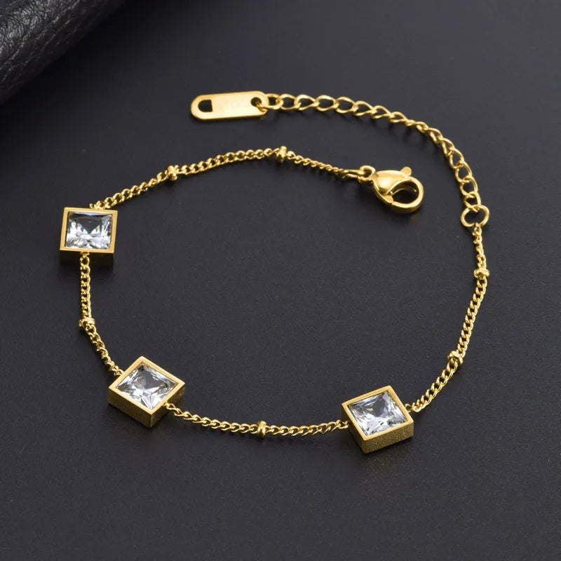Square Crystal Gold Bracelet – 18K Gold Plated Stainless Steel