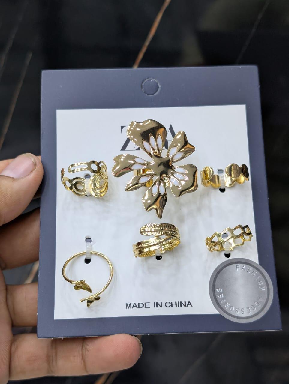 6-Piece Adjustable Gold-Tone Ring Set for Women | Stackable Fashion Rings