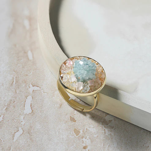 Aqua Druzy Stone Ring Adjustable Ring