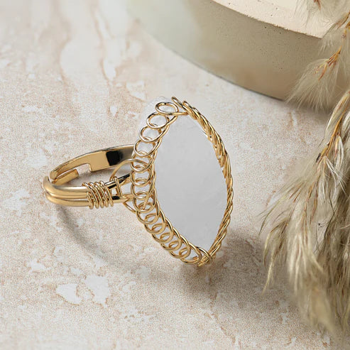 Clear Quartz - Spiral Stone Ring Adjustable Ring