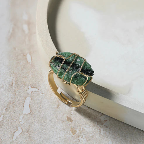Emerald - Wire Wrapped Stone Ring Adjustable Ring