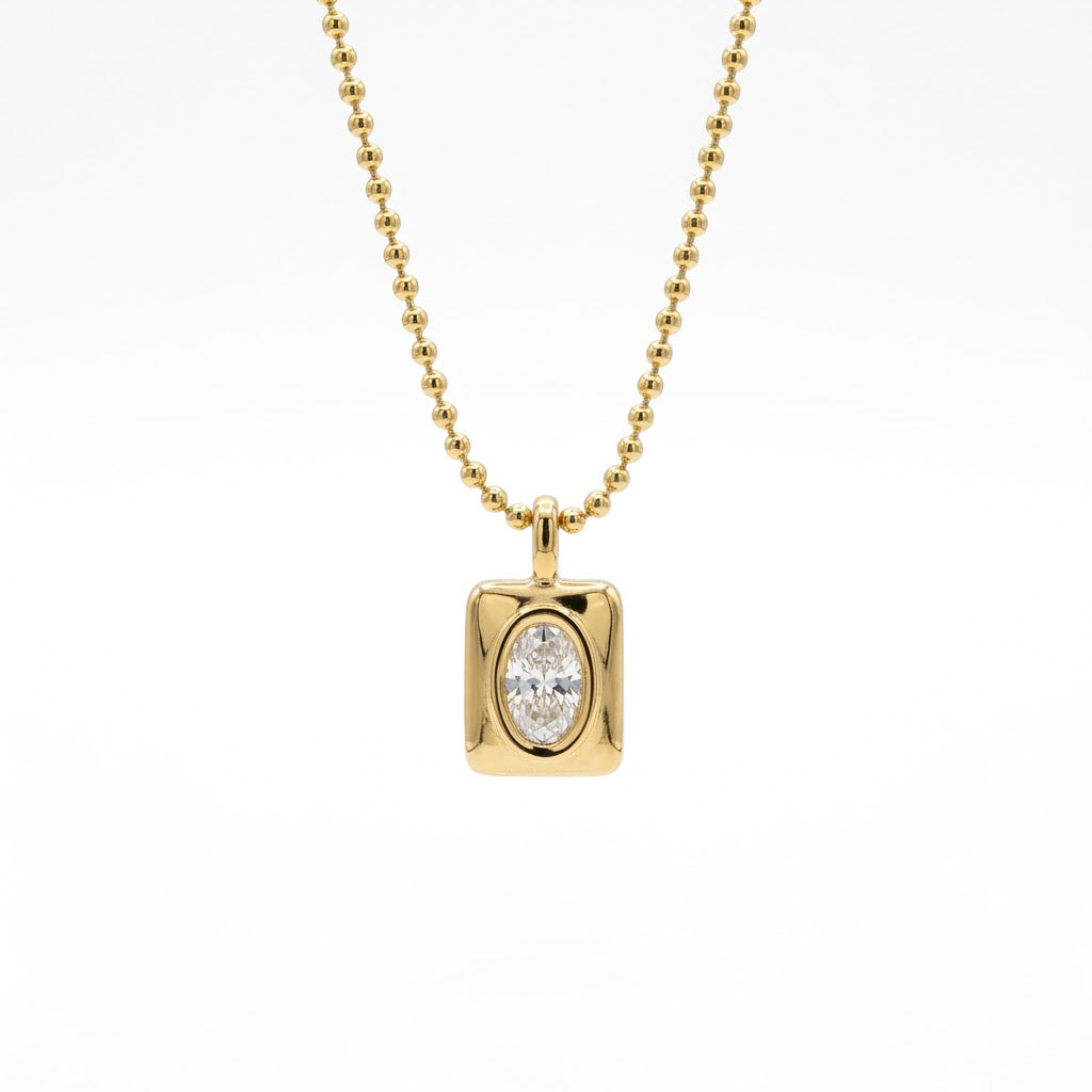 Oval Shiny Zircon Pendant Necklace