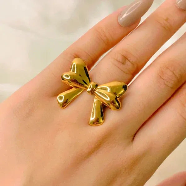 Gold Bow Adjustable Ring - Stainless Steel