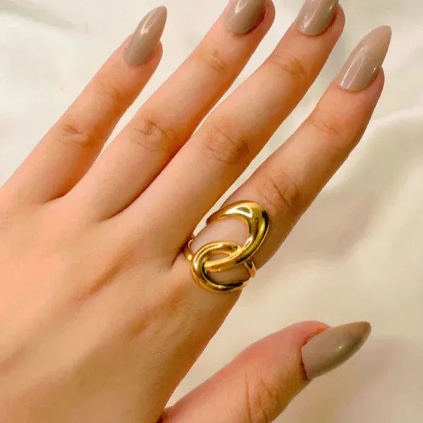 Gold Abstract Wave Adjustable Ring - Stainless Steel