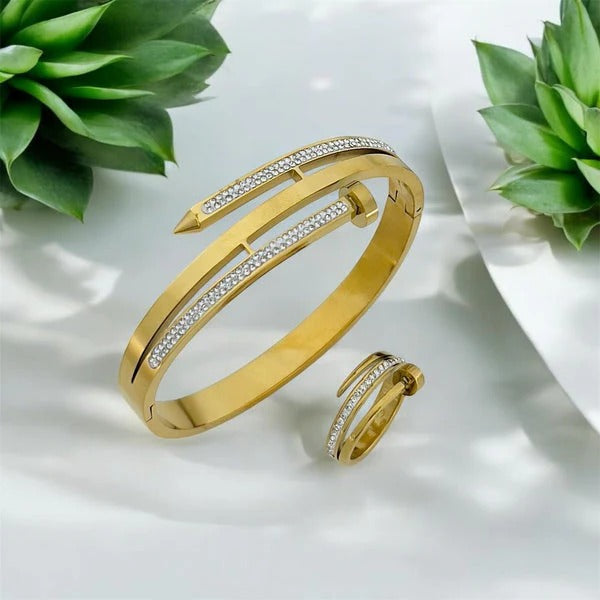 Set Studied Screw Nail (Bracelet + Ring)