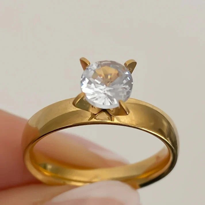 Simple Crown Diamond Ring - Stainless Steel