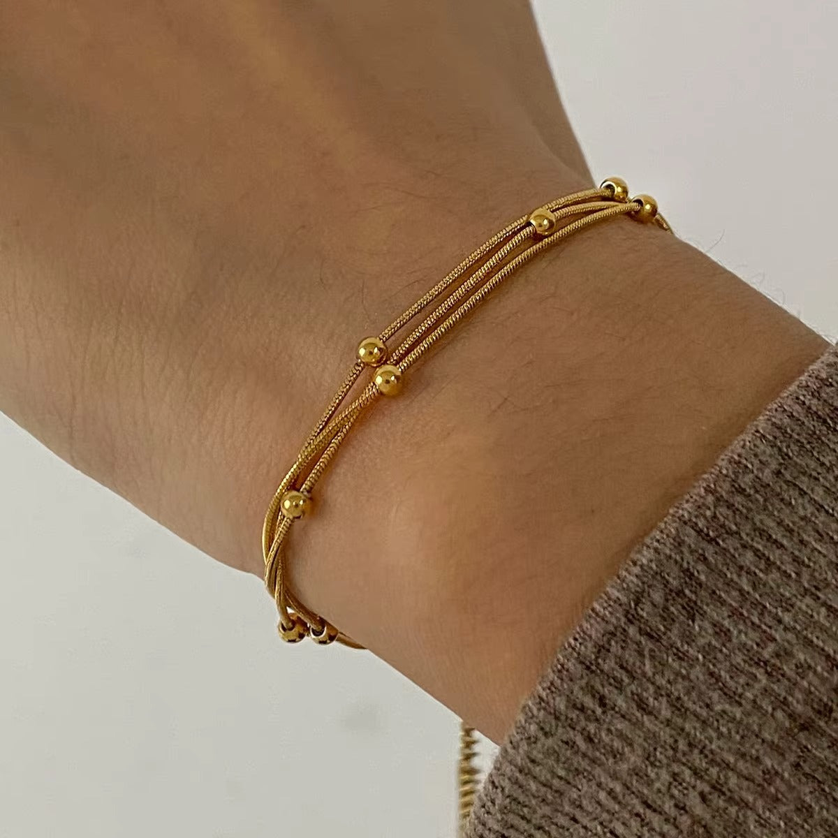 Stainless Steel 18k Gold Plated Beads Bracelet