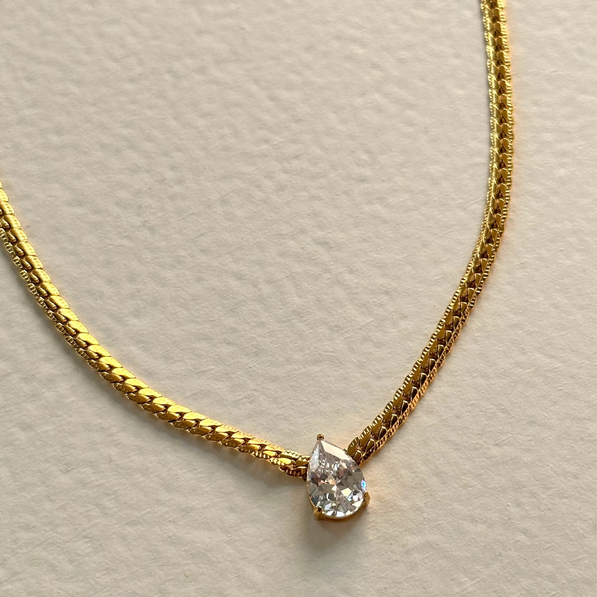 18K Gold Stainless Steel Water Drop Zircon Snake Bone Chain Necklace