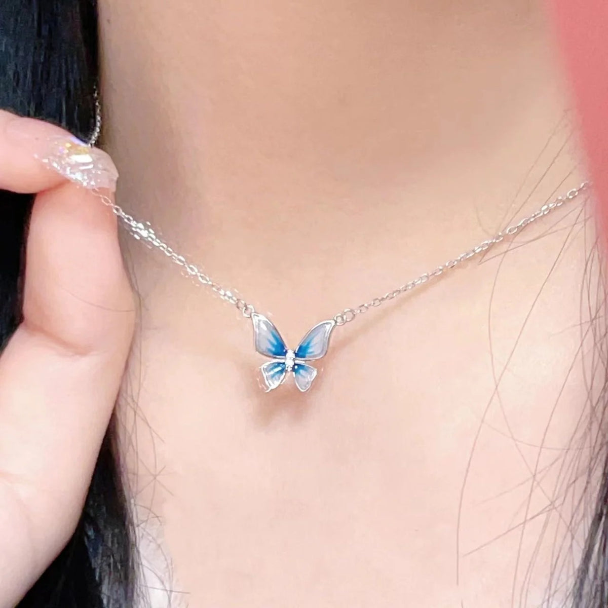 Blue Butterfly Silver - Necklace