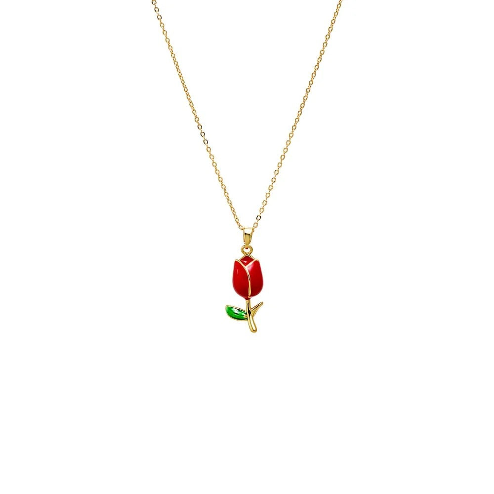 Red & Green Flower Charm Necklace