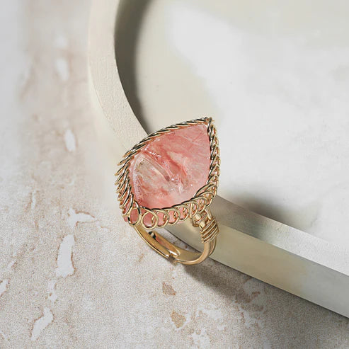 Rose Quartz - Spiral Stone Ring Adjustable Ring
