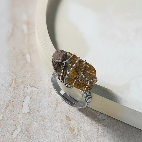 Tiger Eye - Wire Wrapped Stone Ring Adjustable Ring