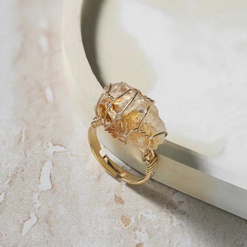 Citrine - Wire Wrapped Stone Ring Adjustable Ring
